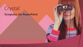  Presentation with minimal - Presentation having digital composite of woman with binoculars and minimal shapes background and a coral colored foreground