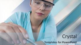  Presentation with digital electronics - Slides featuring digital composite of woman with electronics against white background with stripes background and a light blue colored foreground