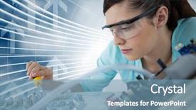  Presentation with digital electronics - Beautiful slides featuring digital composite of woman with electronics against blue background with arrows backdrop and a seafoam green colored foreground