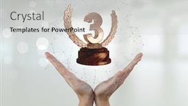  Presentation with trophy - Theme enhanced with digital composite of woman with a trophy on hands background and a light gray colored foreground