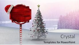  Presentation with winter landscape winter tree - Amazing slides having digital composite of wooden signpost in christmas winter landscape and santa hat with christmas tree backdrop and a light gray colored foreground