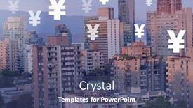  Presentation with city buildings - PPT layouts having digital composite of yen icons over city buildings background and a ocean colored foreground