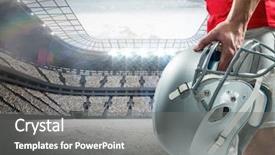  Presentation with rugby - Cool new PPT theme with digital composition of american football player holding rugby ball against stadium in background backdrop and a gray colored foreground