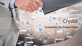  Presentation with business networking - PPT theme enhanced with digital composition of business professionals shaking hands against networking icons in background background and a lemonade colored foreground