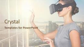  Presentation with office buildings - PPT theme having tourism innovation - digital composition of businesswoman using background and a lemonade colored foreground