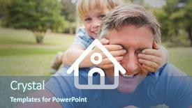  Presentation with home garden - Presentation design featuring digital composition of dad and son lying on the garden against home outline n background background and a ocean colored foreground