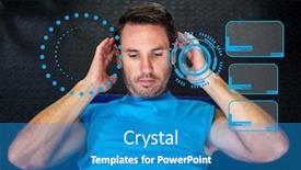  Presentation with interface - Presentation theme consisting of digital composition of man exercising against digital interface at gym background and a teal colored foreground