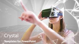  Presentation with virtual - Presentation design featuring woman using virtual reality background and a coral colored foreground