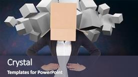  Presentation with digital - Presentation theme featuring digital compositon of businesswoman with her face cover with cardboard box standing against digital background background and a tawny brown colored foreground