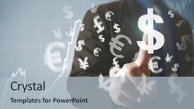  Presentation with financial - Presentation theme having digital currency - businessman with financial symbols coming background and a light blue colored foreground