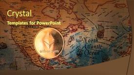  Presentation with north america - Cool new PPT theme with digital currency concept - crypto currency ethereum on map of north america backdrop and a tawny brown colored foreground