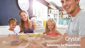  Presentation with breakfast - Beautiful slide set featuring digital devices at breakfast table backdrop and a coral colored foreground