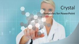  Presentation with displaying - Slide deck enhanced with digital display - blonde doctor using touchscreen displaying background and a  colored foreground