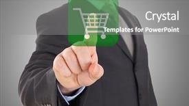  Presentation with virtual hand - Presentation featuring digital display - hand pushing virtual symbol background and a  colored foreground