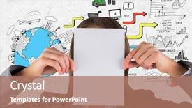  Presentation with parchment - Amazing presentation theme having digital draw - businesswoman showing a card backdrop and a coral colored foreground