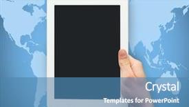  Presentation with older person holding pills - Presentation having digital earth - person is holding a tablet background and a teal colored foreground