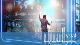  Presentation with business ecosystem - Slide deck with digital ecosystem - businessman in global business concept background and a teal colored foreground