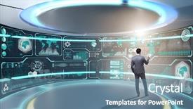  Presentation with global - Amazing slide deck having digital ecosystem - businessman in global business concept backdrop and a seafoam green colored foreground