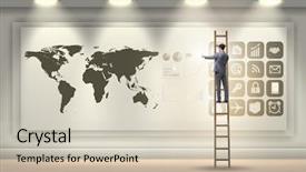  Presentation with business laptops globe - Slide set consisting of digital ecosystem - businessman in global business concept background and a soft green colored foreground