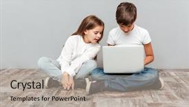  Presentation with cheerful stylish city girl using - PPT theme having digital education - cute little boy and girl background and a light gray colored foreground