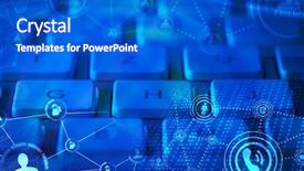  Presentation with digital electronics - PPT theme consisting of digital electronics - computer keyboard with glowing icons background and a cobalt blue colored foreground