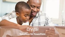  Presentation with eye - Slide deck consisting of digital eye - father and son using tablet background and a coral colored foreground