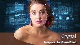  Presentation with face recognition - Amazing theme having digital face recognition system concept backdrop and a  colored foreground