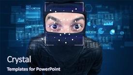  Presentation with face recognition - Colorful slide set enhanced with digital face recognition system concept backdrop and a navy blue colored foreground