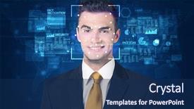  Presentation with face recognition - Cool new PPT layouts with digital face recognition system concept backdrop and a navy blue colored foreground