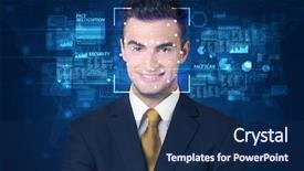  Presentation with face recognition - Slide set enhanced with digital face recognition system concept background and a navy blue colored foreground