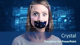  Presentation with face recognition - Presentation theme featuring digital face recognition system concept background and a ocean colored foreground