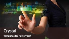  Presentation with digital finance - PPT theme having digital finance - business woman touching colorful charts background and a tawny brown colored foreground