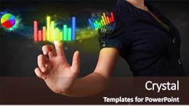  Presentation with colorful - Cool new theme with digital finance - businesswoman touching colorful modern graph backdrop and a tawny brown colored foreground