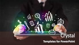  Presentation with tablet - Slide deck enhanced with digital financial - young person holding white tablet background and a tawny brown colored foreground