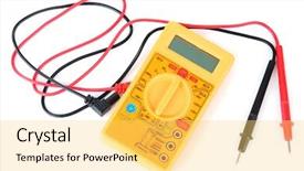  Presentation with digital multimeter - PPT theme with digital fuel meter - multimeter isolated on white background and a yellow colored foreground