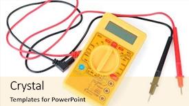  Presentation with multimeter - Audience pleasing slide set consisting of digital fuel meter - multimeter isolated on white backdrop and a yellow colored foreground