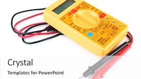  Presentation with digital multimeter - Colorful presentation design enhanced with digital fuel meter - multimeter isolated on white backdrop and a white colored foreground