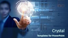  Presentation with hand touching finger digital - Colorful slide set enhanced with digital future - businessman hand touching with finger backdrop and a  colored foreground