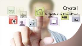  Presentation with touch screen - Presentation theme with digital generation - hand pushing on a touch background and a lemonade colored foreground