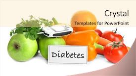  Presentation with diabetes diet - Amazing slide deck having digital glucometer fruits and vegetables backdrop and a blonde colored foreground