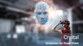  Presentation with artificial intelligence virtual reality - Presentation theme consisting of digital head artificial intelligence background and a ocean colored foreground