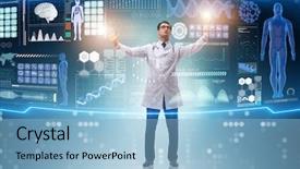  Presentation with digital health - Presentation design enhanced with digital health - doctor in futuristic medical concept background and a light blue colored foreground