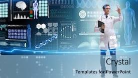  Presentation with medical science futuristic technology abstract - PPT theme with digital health - doctor in futuristic medical concept background and a light blue colored foreground