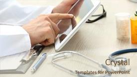  Presentation with digital health - Cool new PPT layouts with digital health - doctor working at table backdrop and a lemonade colored foreground