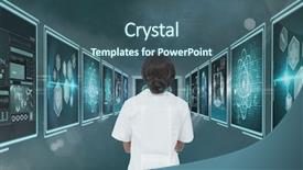  Presentation with digital health - PPT theme enhanced with digital health - woman doctor looking at medical background and a ocean colored foreground