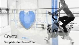  Presentation with exercise bike - Amazing PPT layouts having digital health - young attractive smiling girl doing backdrop and a white colored foreground