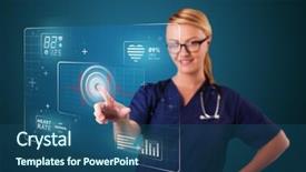 Presentation with nurse - Presentation design having digital healthcare - young nurse standing and pressing background and a  colored foreground