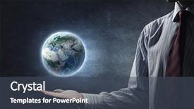  Presentation with hand holding earth - Presentation theme with digital icon of planet earth background and a ocean colored foreground