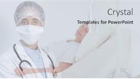  Presentation with covid bed - Slide deck featuring digital-illustration-of-a-doctor background and a sky blue colored foreground