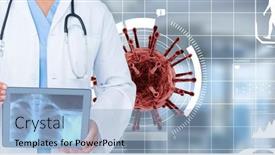  Presentation with public health covid - PPT layouts having digital-illustration-of-a-doctor background and a  colored foreground